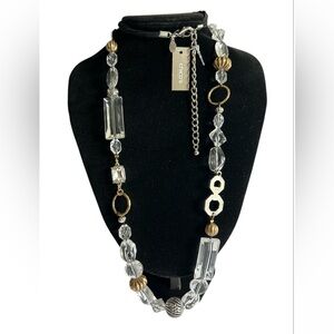 Chico's Elegant Gold and Silver Tone Rhinestone Glass Bead Necklace